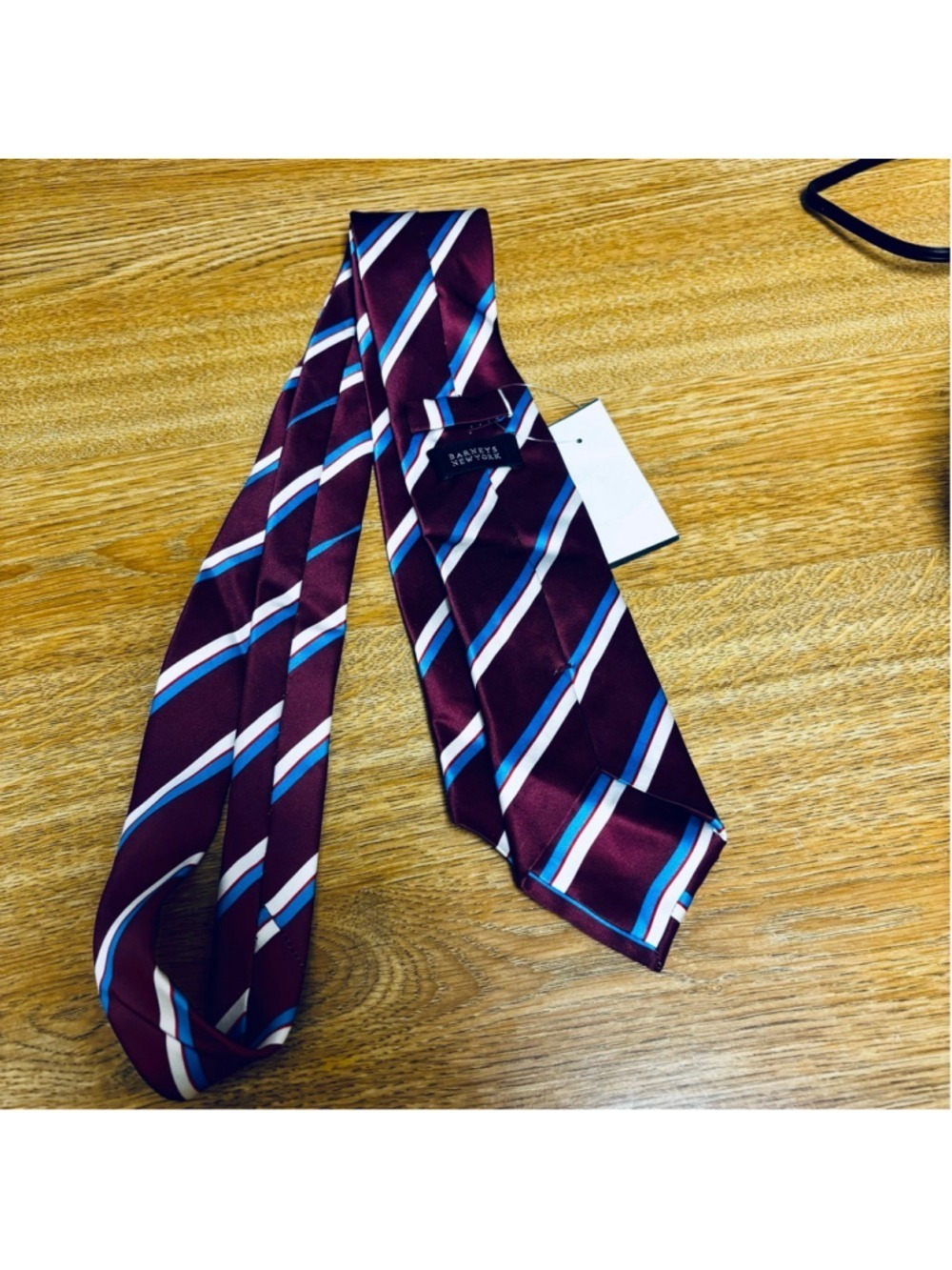 Men's Barneys New York Striped Burgundy Blue Tie - Picture 4 of 4